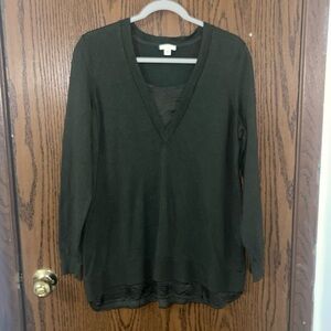 J. Jill Hunter Green Cotton Viscose Blend Pullover VNeck Sweater EUC Womens Med